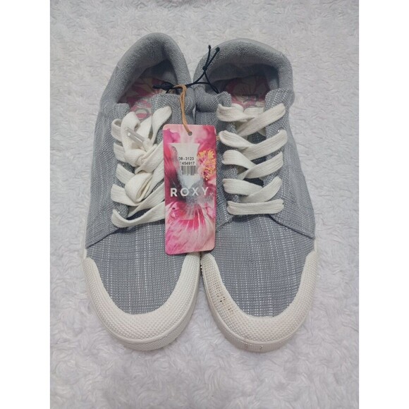 Roxy Pierview Grey Canvas Lace Up Low Top Cushion Sneakers Size 9 - Picture 5 of 9